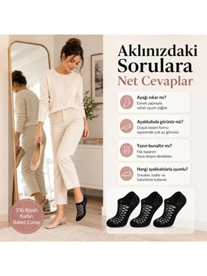 Beruflic Kadın Siyah 6’lı  File Babet Çorap Düşük Kesim Ince Esnek Nefes Alan Ekonomik Çorap Seti U