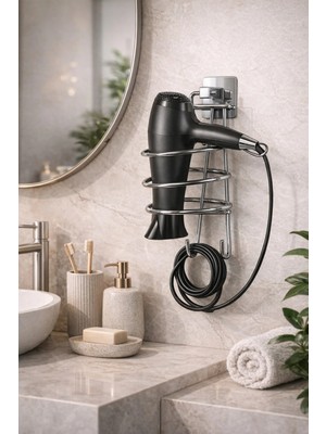 Krom Kare Fön Makinesi Askısı Saç Kurutma Makinesi Tutacağı Yapışkanlı