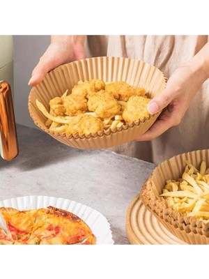 50 Adet Air Fryer Pişirme Kağıdı Tek Kullanımlık Yağ Geçirmez Yuvarlak Tabak Model Pvc