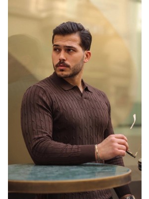 Lune Store Erkek Saç Örgü Desen Uzun Kollu Triko
