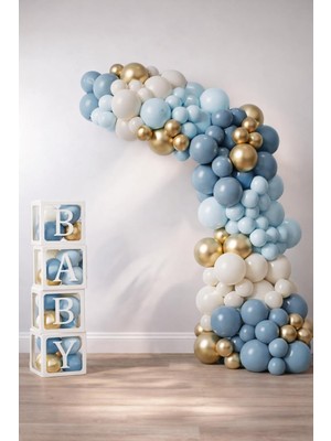 Odea Patladı Gitti Okyanus Temalı Baby Shower Set 119 Parça; Baby Kutu ve Lateks Balon Set