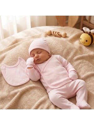 Odea %100 Pamuklu Yenidoğan Bebek Hastane Çıkışı Seti 5 Parça Yenidoğan Bebek Takımı Unisex Bebek Seti (Pembe)