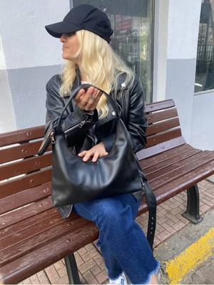 Rivina Beren Acı Kahve Suni Deri Büyük Boy Kadın El ve Omuz Çantası