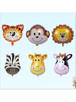 Mythriva Süsle Bebek ve Parti Safari Sevimli Hayvanlar 35 cm x 6 Adetli Folyo Balon Seti
