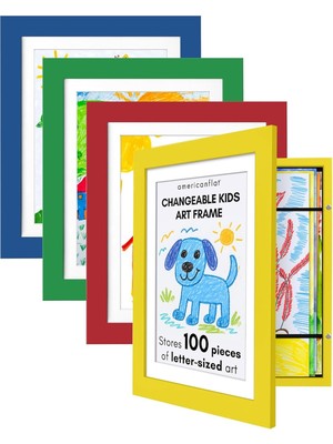 Mythriva Artwork Frame Changeable Multicolor - Magnetic Holds 100 Art Pieces - 8.5X11 Size Display With Mat Or 10X12.5 Without Mat - My Mini Masterpiece Set Of 4