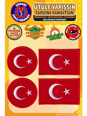 Mythriva Ütü ile Yapışan Arma Yama, Türk Bayrağı Seti (4 Adet) Ütüyle Yapışan Nakış Dokuma Aplike Patch