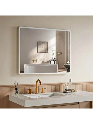 Mythriva LED Işıklı Dikdörtgen Banyo Aynası -Buğu Önleyici, 3 Farklı Renk Seçeneğiyle Ayarlanabilir Parlaklık
