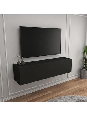 Mythriva Siyah 120 cm Tv Ünitesi Tv Sehpası Duvar Rafı Kitaplık