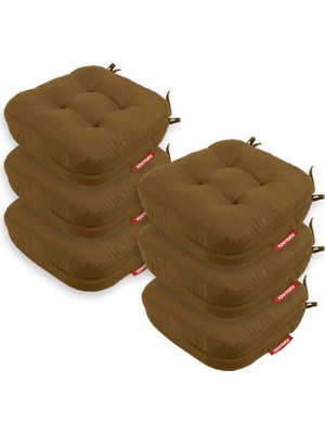 Mythriva Tr Sandalye Minderi 6'li Set 42X42X8 cm Kalın Çift Kat Pofidik Minder Yıkanabilir Fermuarlı Su ve Yağ Itici Kahverengi