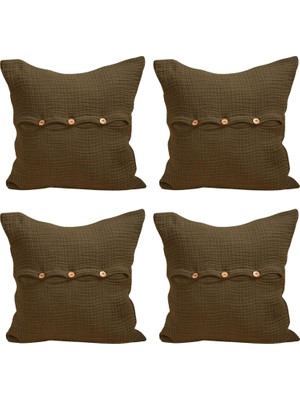 Mythriva Tr Lüks Müslin Dekoratif Yastık Kılıfları 4 Adet Set 45X45 Cm, 100% Pamuk 4-Katlı Muslin Kumaş Yumuşak Kırlent ve Minder Kılıfı (Haki Yeşil, 45X45 cm (4 Adetli Set))