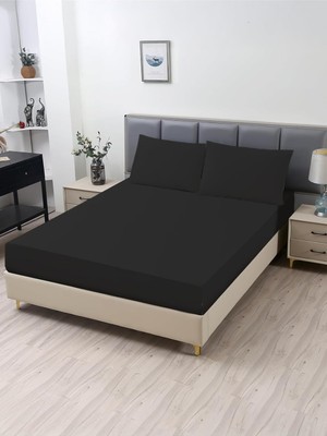 Mythriva Tr Ranforce Akfil Siyah Lastikli Çarşaf Yastık Kılıflı Tek Çift Kişilik Battal Boy Fitted Çarşaf Seti Siyah 120 x 200 120 x 200