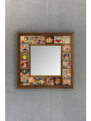 Mythriva Tr Oscar Stone Masif Ahşap Çerçeveli Mozaik Doğaltaş Ayna 33 Cmx 33 cm Vintage Temalı