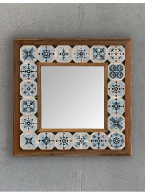 Mythriva Tr Oscar Stone Decor Masif Çerçeveli Mozaik Taş (Mermer) Ayna 33X33 cm Seramik Desenli Vintage Ayna AYN-099