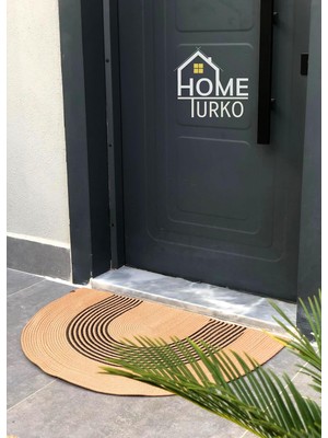 Mythriva Tr Doğal Jüt Yarım Daire Kapı Önü Paspası | Kaymaz Tabanlı | Doğal El Dokuma | Şık ve Dekoratif D Paspas (Kapı Girişleri, Banyo ve Balkon Kullanımı Için) (Siyah-Hasır, 60 * 90)