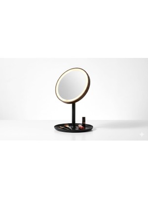 Mythriva Tr LED Işıklı Masaüstü Makyaj Aynası - Dokunmatik Sensörlü, Parlaklık Ayarlı ve Organizer Tabanlı Taşınabilir Kozmetik Aynası - USB Bağlantılı Profesyonel Bakım ve Makyaj Standı (Yuvarlak)
