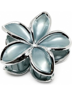 Mythriva Tr Lotus Saç Tokası – Büyük Boy 8 Cm, Tekli Saç Tokası, Lotus Çiçeği Tasarımı (Gümüş Kenar Mavi)