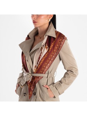 Giovanni Boulera Bordo Altın Zincir Desenli Mulberry Twill Ipek Eşarp 90X90 cm