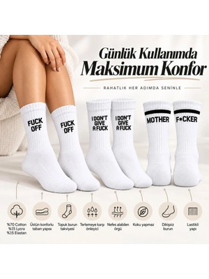 Çamaşır Kenti Unisex Beyaz Yazılı Çorap Esprili Sloganlı Uzun Soket Günlük Spor Rahat 6lı Eğlenceli Şık