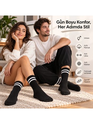 Beruflic Unisex Siyah Çorap Beyaz Çizgili 9'lu Set Uzun Soket Günlük Spor Kolej Stil Rahat Kadın Erkek �