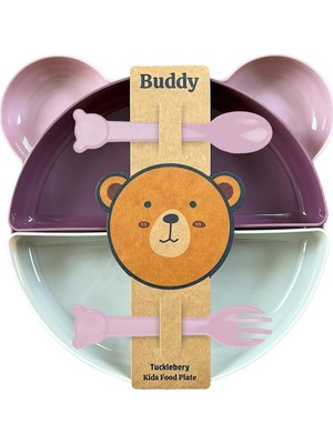 Odea Tucklebery Buddy Mama Tabağı Seti, 1 Ayıcık Tabak 4 Kase Çatal-Kaşık, Bebek ve Çocuklar Için Yemek Takımı, Bpa Içermez, Pembe Mor Bej