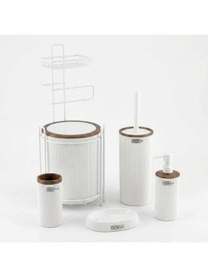 Elovias Kosova Yuvarlak Wc Kağıtlık 6lı Set Ahşap/Beyaz (OKY-1810)