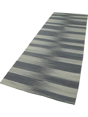 Odea Tr 101X300 cm Degrade Kilim Gri Çizgili Yün El Dokuma Modern Geometrik Etnik Eskitme Desenli Boho Oturma Odası Salon Yolluk Koridor Mutfak Halısı