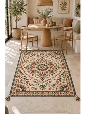 Rugs Modern Halı Sdtplus Vintage Folklorik Madalyon Desenli Ince Dokuma Taban Salon Halısı OZL240