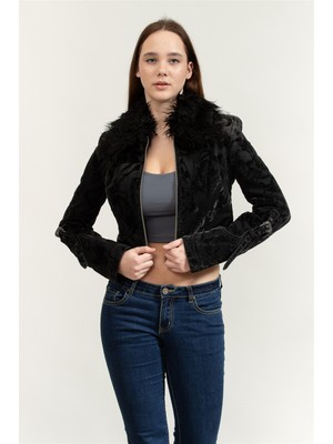 Versace Jeans Couture Flock Barocco Jacket Kadın Mont Siyah
