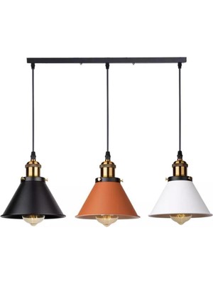 Odea Tr Retro Masa Üstü 3 Lü Bakır Siyah Beyaz Rustik Metal Sarkıt Avize 60 cm