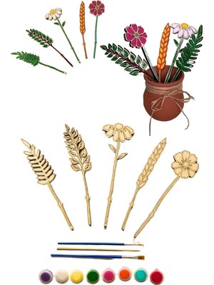 Odea Tr Ahşap Boyama Seti, Çiçek Desenleri, 18 Cm, 5 Parça (5'li Standsız)