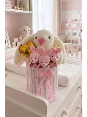 Odea Tr Özel Kutuda Uyku Arkadaşı Bunny Peluş Tavşan ile Kız Yeni Doğan Hediye Seti Babyshower Yenidoğan Hediyesi