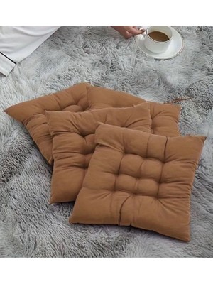 Odea Tr 4'lü Sandalye Minderi – Bağcıklı, Çökme Yapmaz Sünger Dolgulu, Yıkanabilir – 40X40 cm (Kahve)