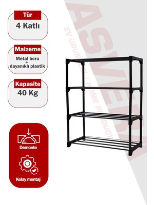 Odea Tr Teno 4 Katlı Kalın Metal Borulu Çok Amaçlı Raf Organizer - Ayakkabılık ve Kitaplık