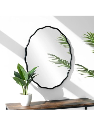 Odea Tr Dalgalı Oval Duvar Dekor Aynasıkonsol Aynası/dekor Aynası Siyah 60 x 90