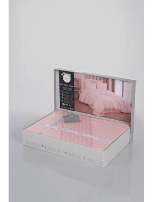 Odea Tr Deluxe Pamuk Saten Çift Kişilik Kutulu Nevresim Takımı Saten Nevresim Çeyizlik DELUXE20, Pudra, 200 x 220