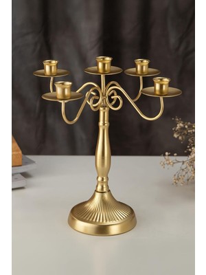 Odea Tr 5 Gözlü Şık Restoran Düğün Şamdan Dekoratif Metal Mat Gold Mumluk MT282SR