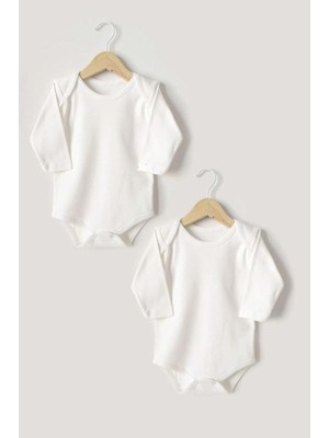 Odea Tr %100 Pamuklu Interlok Beyaz Uzun Kol Basic 2'li Bebek Body Zıbın Set