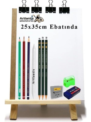 Odea Tr Karakalem Eskiz Çizim Seti Masaüstü Şövale 25X35 cm Duralit Resim Kağıdı Resim Kalemi Dağırıcı Gölgelendirme Hamur Silgi