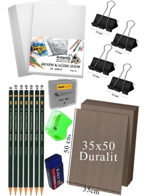 Odea Tr Karakalem Eskiz Çizim Seti Durolit Seti 35X50 cm 1 Paket Resim Kağıdı Dereceli Kalem Seti Hamur Silgi Sınav Silgisi