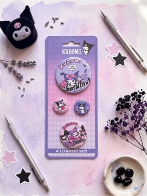 Gifi Kuromi & Hello Kitty Lisanslı 4'lü Rozet Set