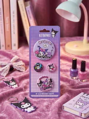 Gifi Kuromi & Hello Kitty Lisanslı 4'lü Rozet Set