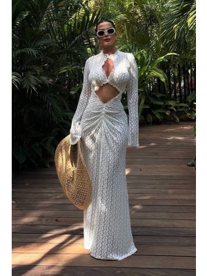 BMD Elina Örme Uzun Elbise - Beyaz