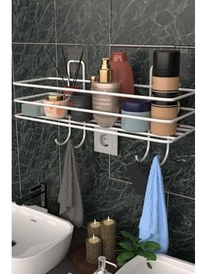 Odea Yapışkanlı Banyo Düzenleyici Raf, Beyaz Metal, Şampuanlık
