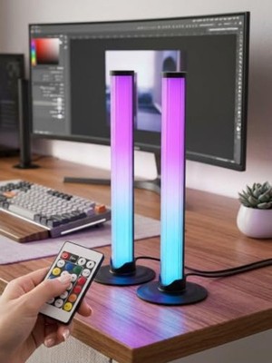 Odea 2'li Set Masaüstü Rgb LED Ortam Işığı - Sese Duyarlı Müzik Ritim Aydınlatması, Kumanda Kontrollü Oyuncu ve Tv Arkası Işık          [enerji Sınıfı A]