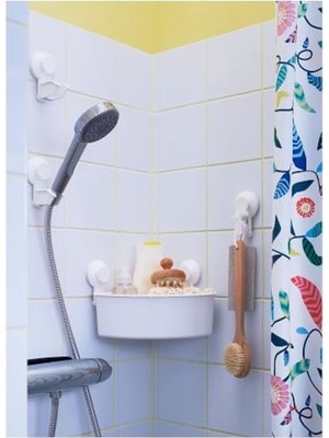 Odea Vantuzlu Üçgen Banyo Rafı, Beyaz Duş Sepeti Modeli