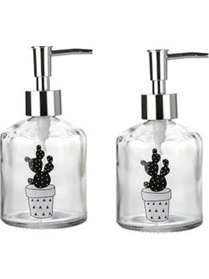 Odea 2 Adet Kaktüs Desenli Cam Sıvı Sabunluk, 300 ml Kapasite