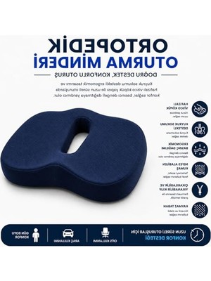 Odea Viscora Ortopedik Oturma Minderi – Hafızalı Visco Köpük Kuyruk Sokumu Destek Yastığı, Uzun Süreli Oturuşlar Için Ergonomik Ofis ve Araç Koltuğu Minderi