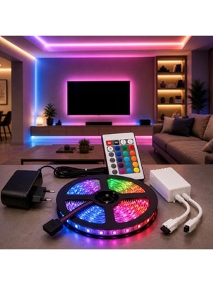 Odea Atc 5 Metre Rgb LED Şerit Işık Seti Uzaktan Kumandalı IP65 Su Geçirmez 12V Adaptörlü 16 Renk 4 Mod Dim Edilebilir Kendinden Yapışkanlı Tv Oda Tavan Dekorasyon Aydınlatma          [enerji Sınıfı A]