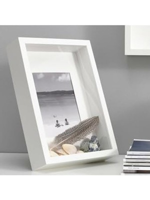 Odea 21X30 cm A4 Beyaz Ahşap Fotoğraf Çerçevesi, Derin Kutu Tasarım