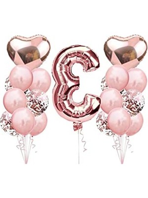 Odea Rose Gold Renk 3 Yaş Doğum Günü Balon Seti ile Parti Atmosferi